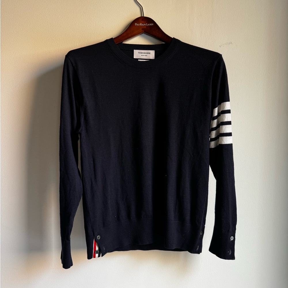 TB Navy Merino Wool Sweater with White Stripes size 2